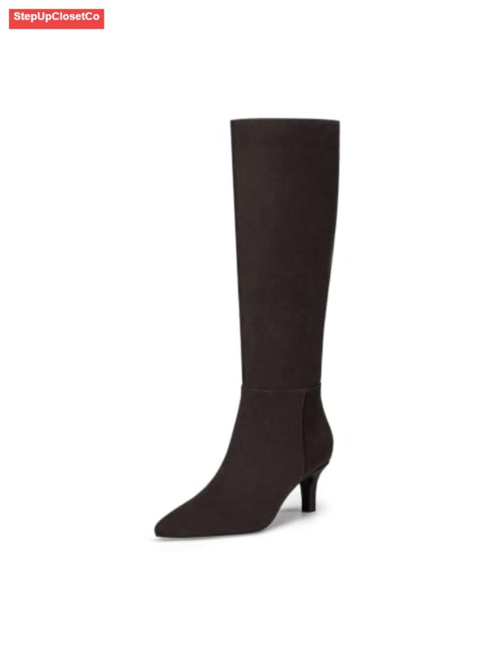 Knee High Boots Kitten Heel Pointed Toe Faux Suede Side Zipper Tall Fall